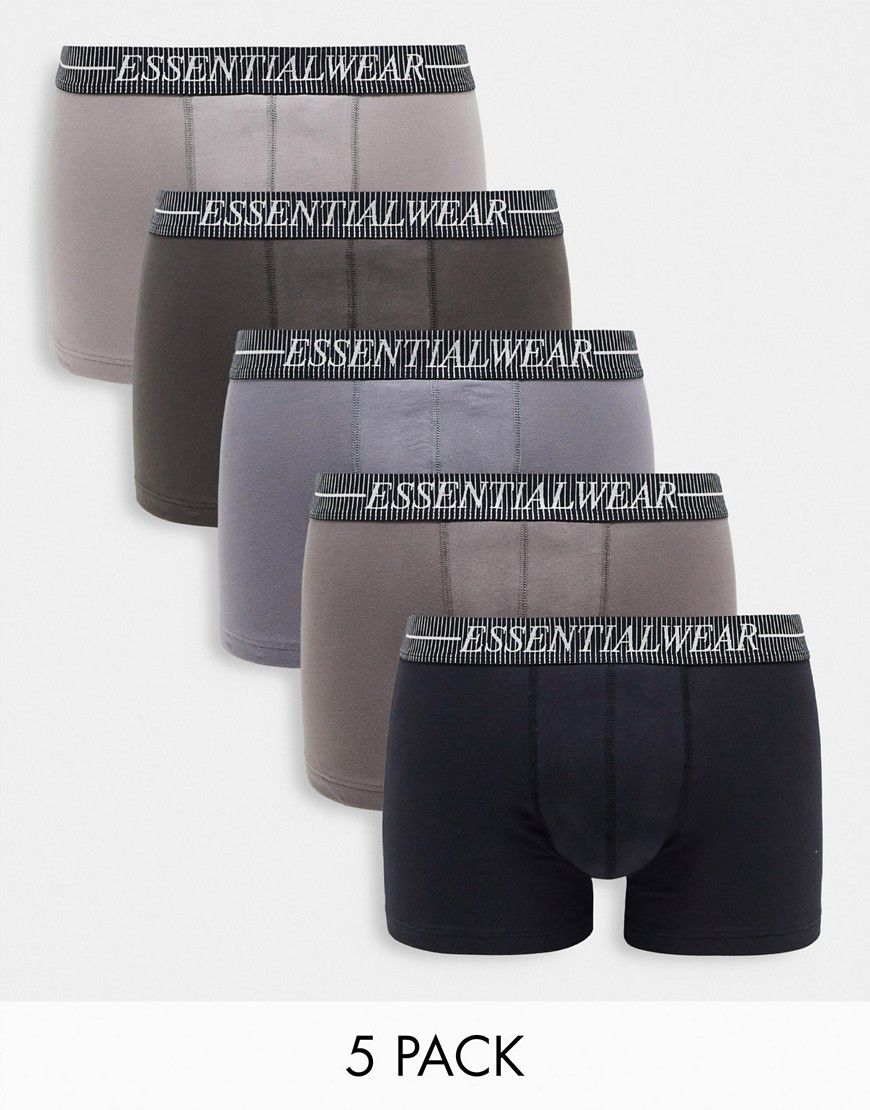 Confezione risparmio da 5 paia di boxer aderenti grigi con elastico con logo essentials - ASOS DESIGN - Modalova