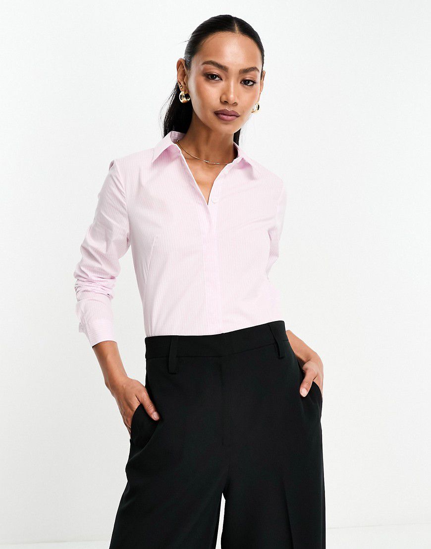 Camicia aderente a maniche lunghe in cotone elasticizzato a righe rosa e bianche - ASOS DESIGN - Modalova