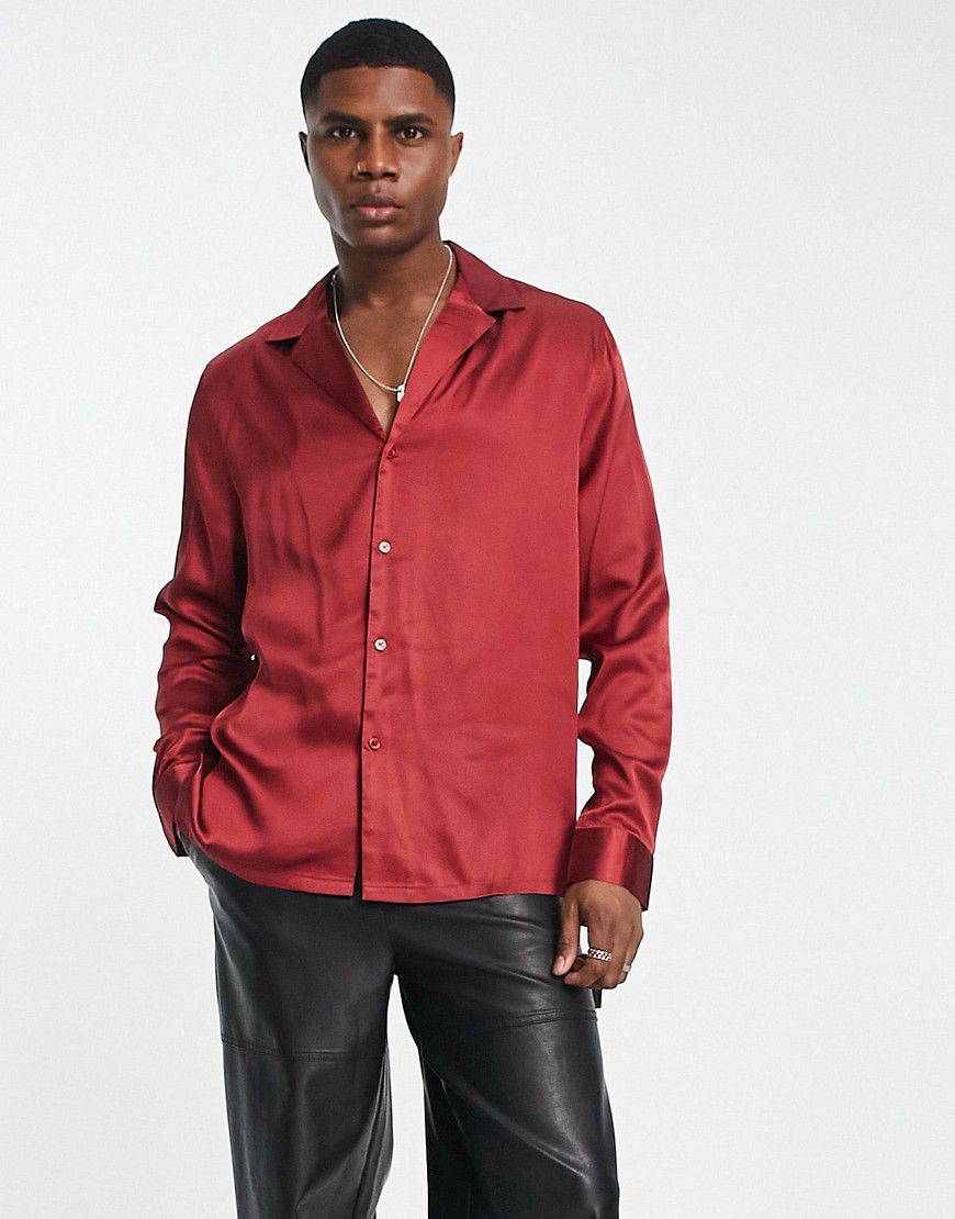 Camicia comoda in raso rossa - ASOS DESIGN - Modalova