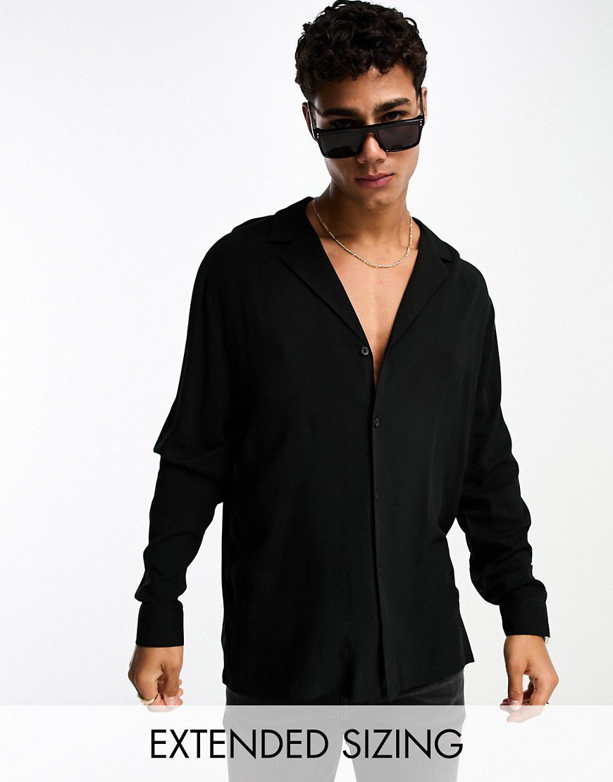 Camicia comoda in viscosa nera con rever basso - ASOS DESIGN - Modalova