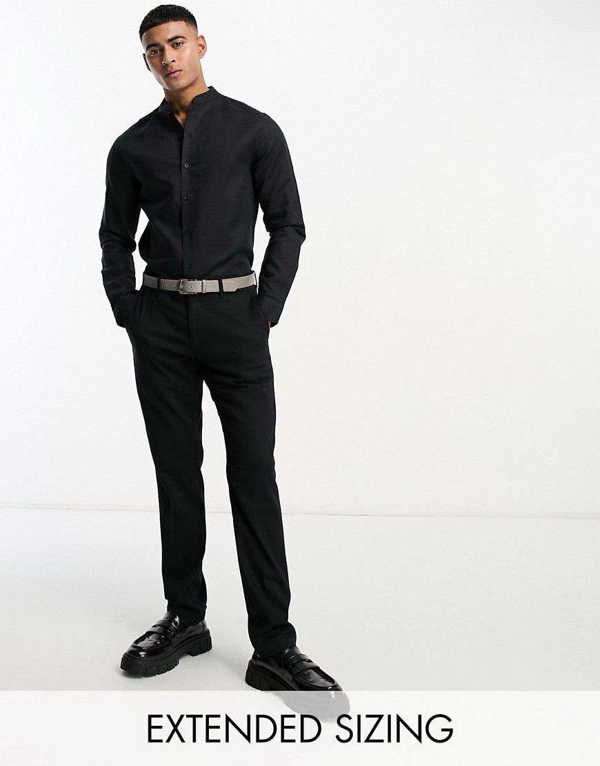 Camicia elegante vestibilità classica nera in lino con colletto alla coreana - ASOS DESIGN - Modalova