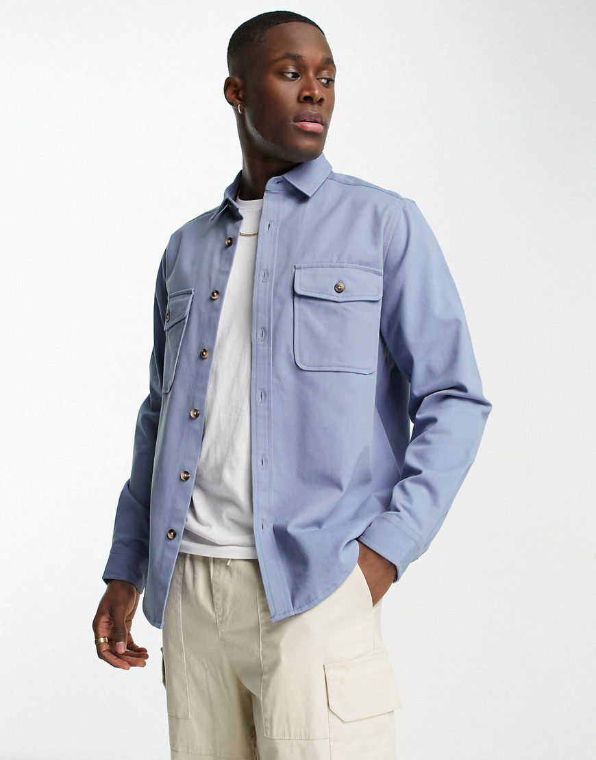 Camicia giacca in cotone azzurra - ASOS DESIGN - Modalova
