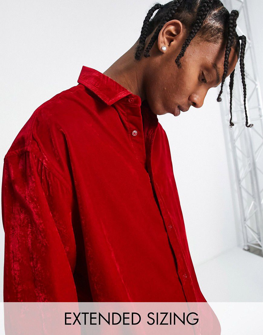 Camicia oversize in velluto rossa - ASOS DESIGN - Modalova