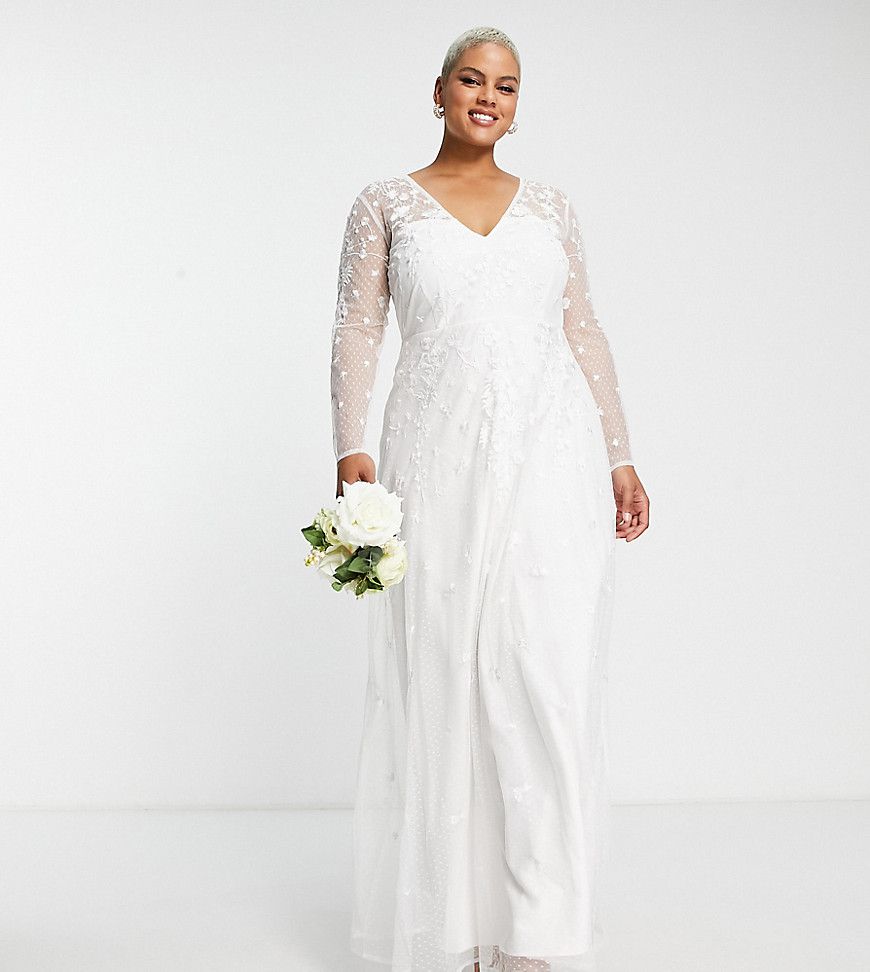 ASOS DESIGN Curve - Holly - Vestito da sposa ricamato con scollo a V color avorio - ASOS Curve - Modalova