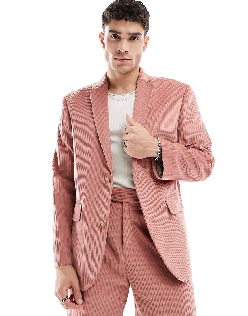 Giacca da abito oversize da abito in velluto a coste rosa - ASOS DESIGN - Modalova