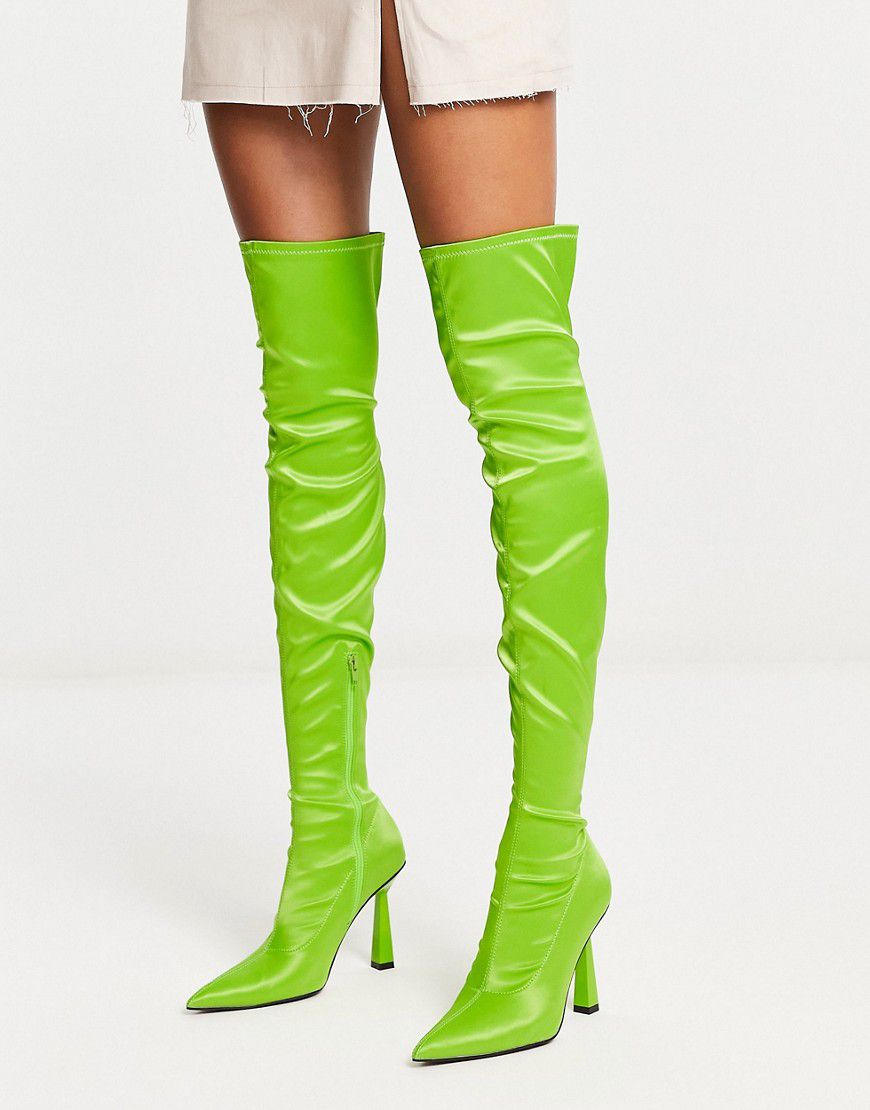 Krista - Stivali a calza verdi in raso con tacco alto - ASOS DESIGN - Modalova