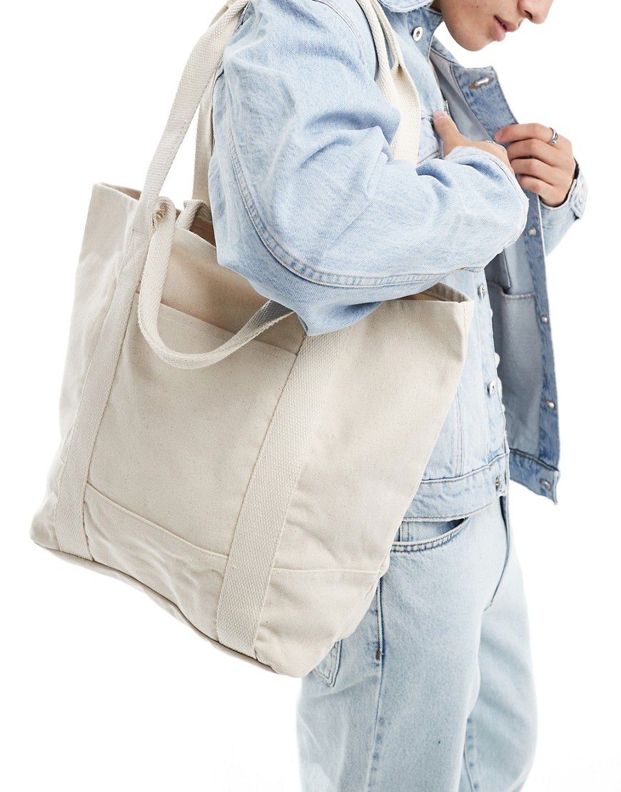 Maxi borsa oversize in cotone pesante écru con manico corto e lungo - ASOS DESIGN - Modalova