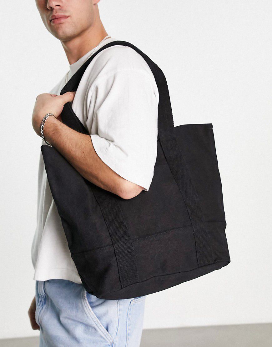 Maxi borsa oversize in cotone pesante nera con manico corto e lungo - ASOS DESIGN - Modalova