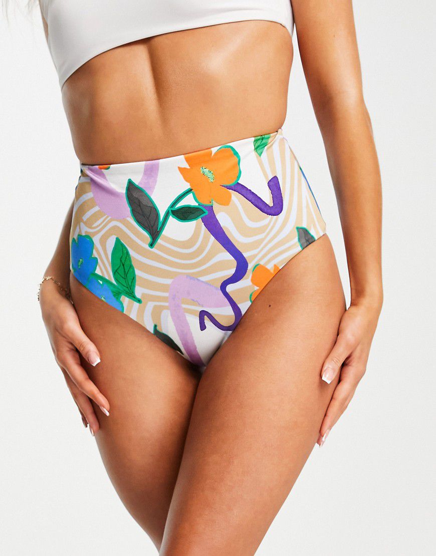 Mix and Match - Slip bikini a vita alta con stampa astratta a fiori - ASOS DESIGN - Modalova
