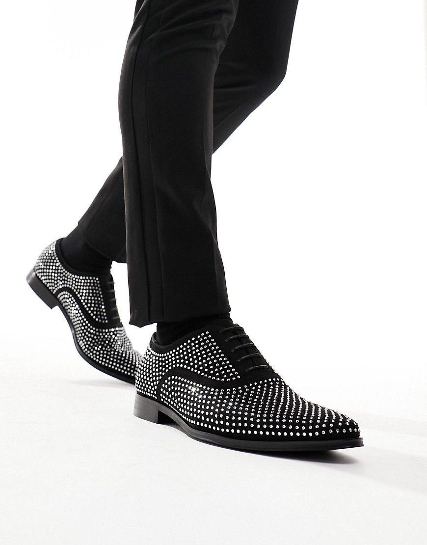 Scarpe eleganti stringate nere in camoscio sintetico con strass argento - ASOS DESIGN - Modalova