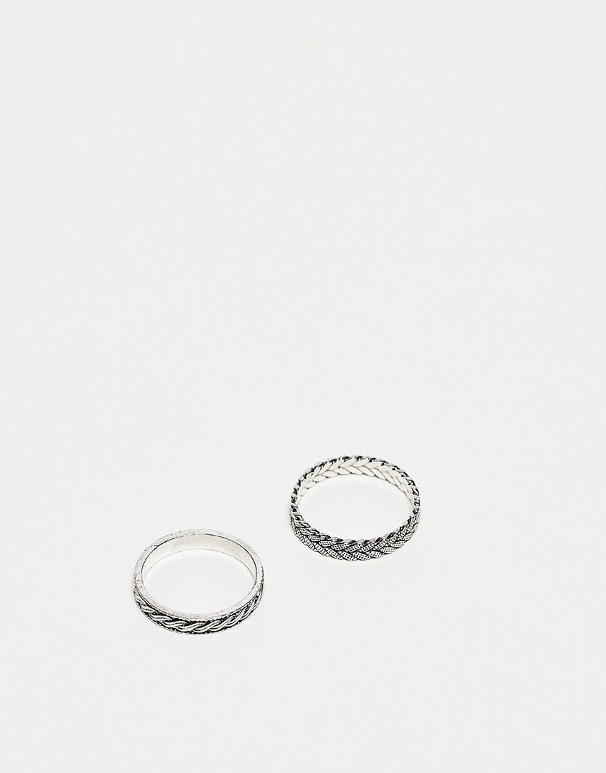 Set di 2 anelli a fascia color brunito con design intrecciato e a foglia - ASOS DESIGN - Modalova