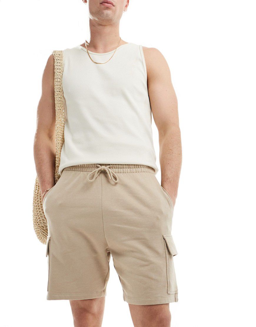 Pantaloncini slim beige con tasche cargo - ASOS DESIGN - Modalova