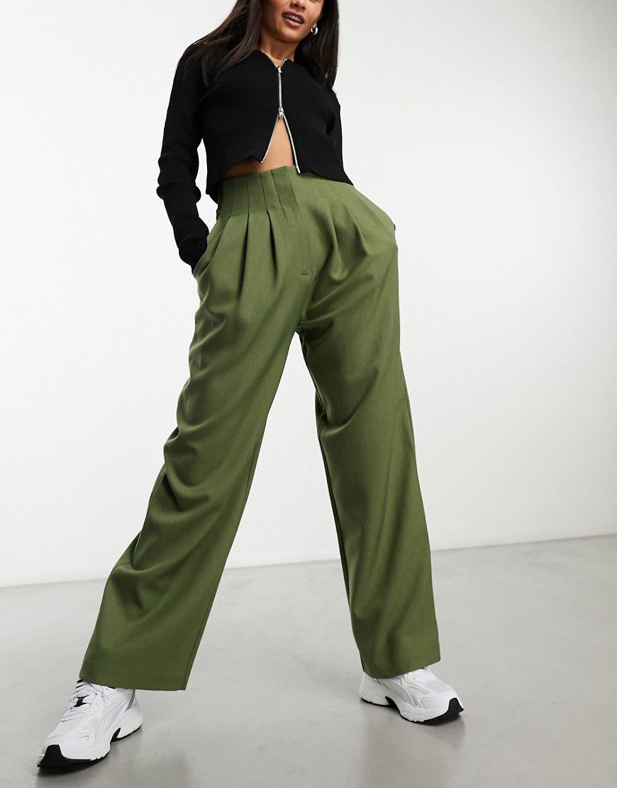 Pantaloni a vita alta color oliva con cuciture - ASOS DESIGN - Modalova