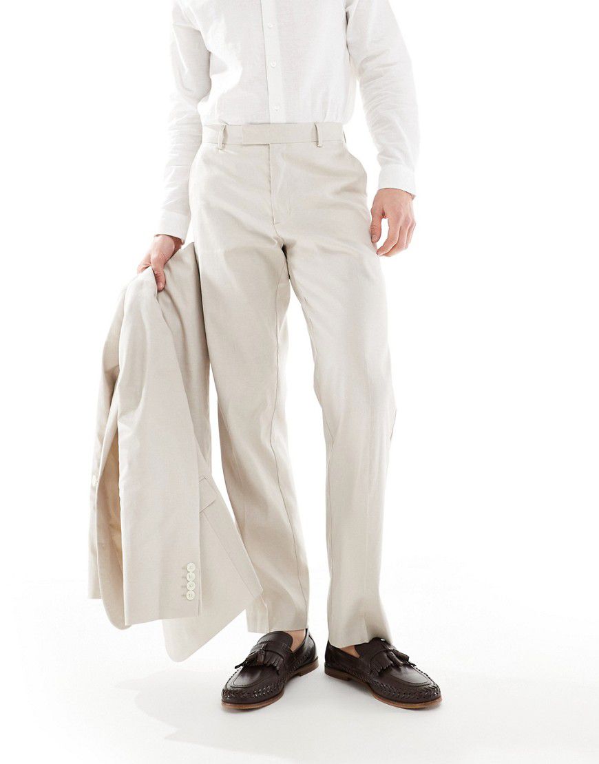 Pantaloni da abito dritti in lino color pietra - ASOS DESIGN - Modalova