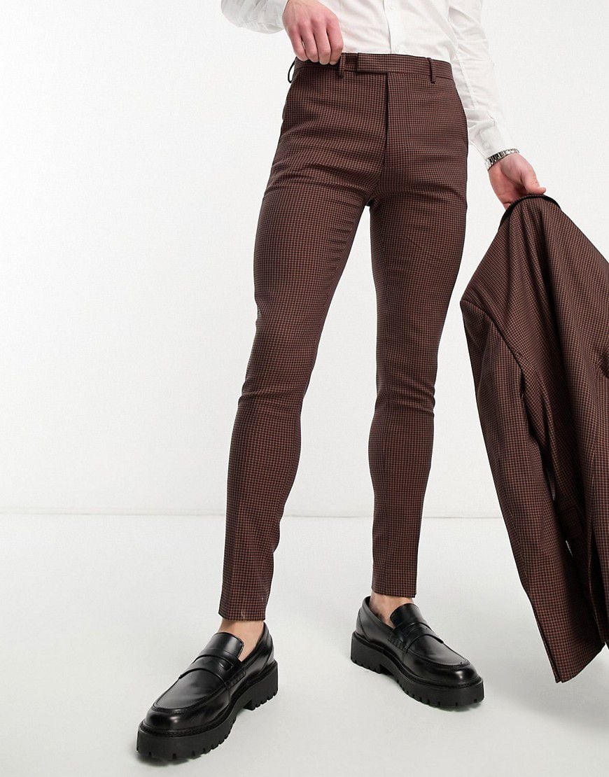 Pantaloni da abito super skinny e ruggine a quadri piccoli - ASOS DESIGN - Modalova