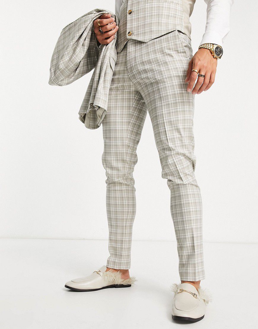 Pantaloni da abito skinny beige e con stampa a quadri - ASOS DESIGN - Modalova
