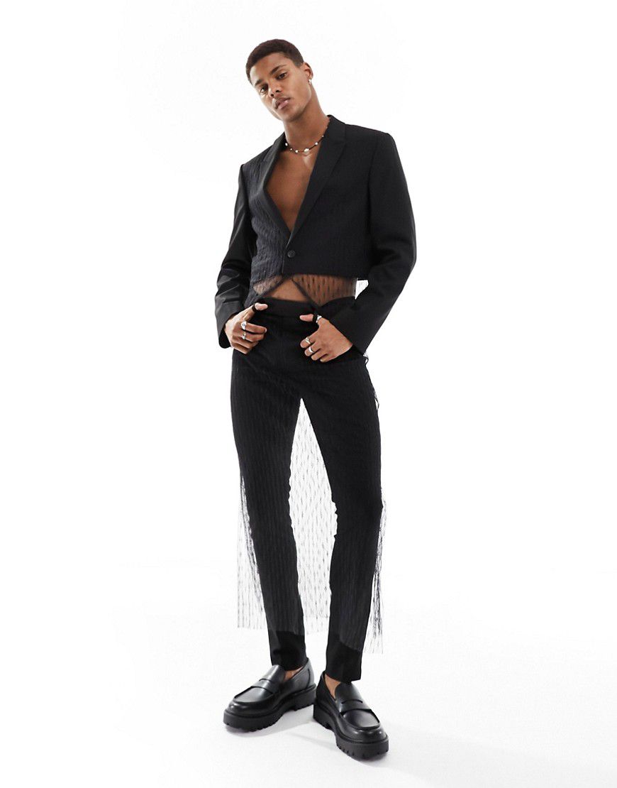 Pantaloni da abito skinny neri con strato sovrapposto in rete - ASOS DESIGN - Modalova