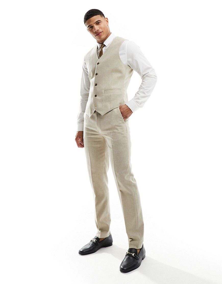 Pantaloni da abito slim beige testurizzati in misto lana - ASOS DESIGN - Modalova