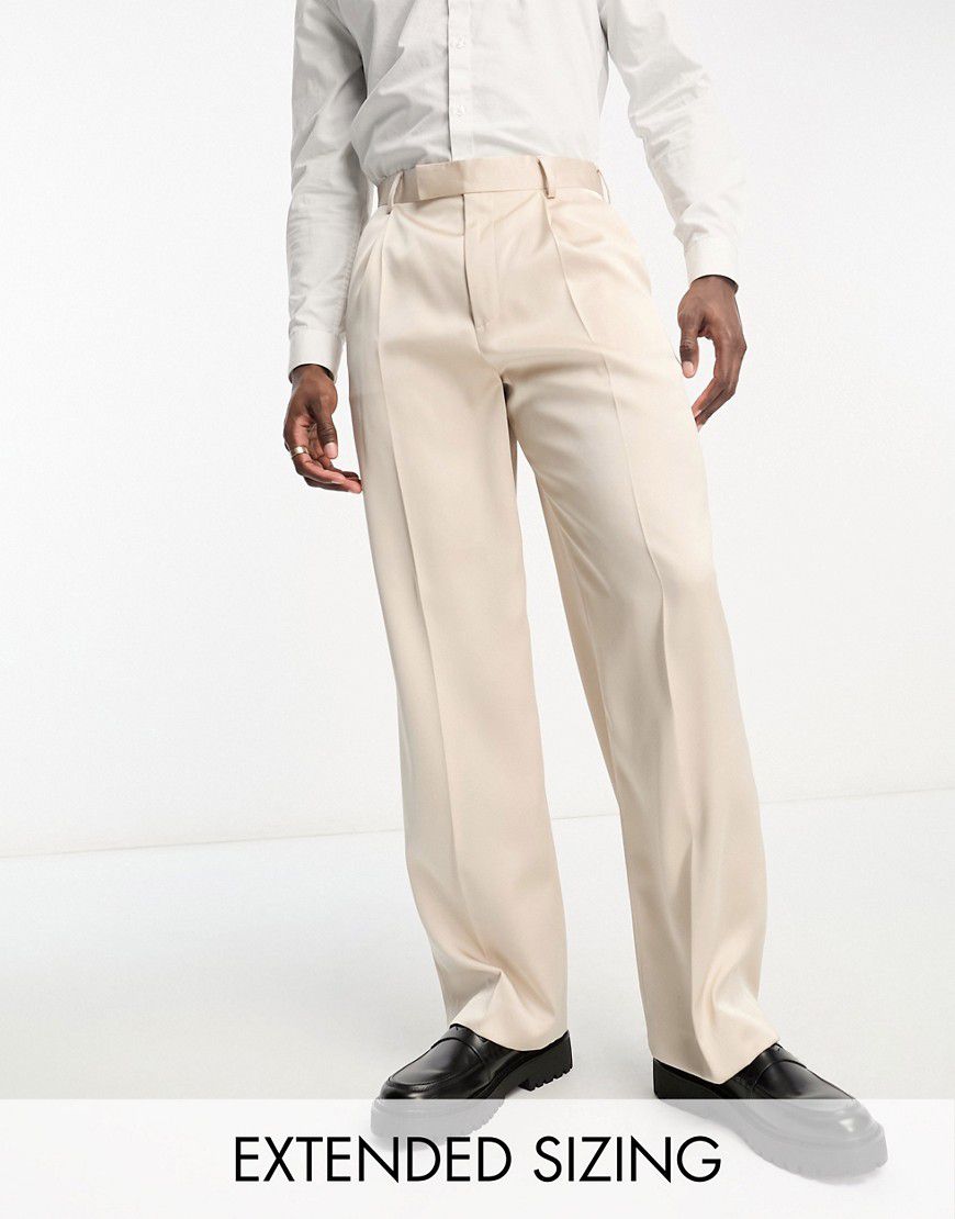 Pantaloni eleganti a fondo ampio in raso beige - ASOS DESIGN - Modalova