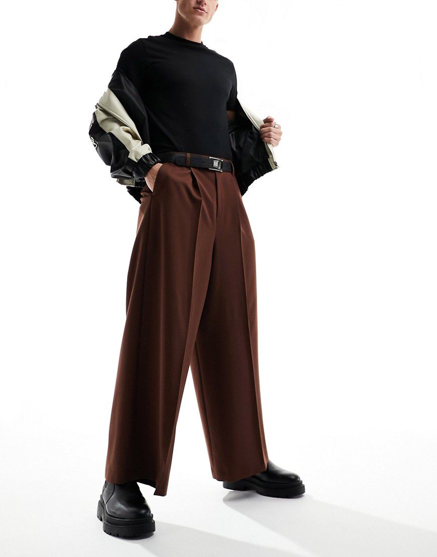 Pantaloni eleganti a fondo super ampio marroni - ASOS DESIGN - Modalova