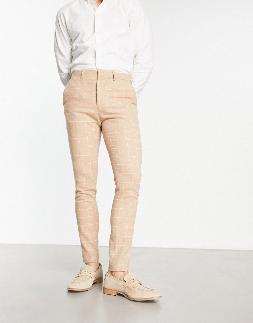 Pantaloni super skinny eleganti in misto lana color cammello a quadri larghi - ASOS DESIGN - Modalova