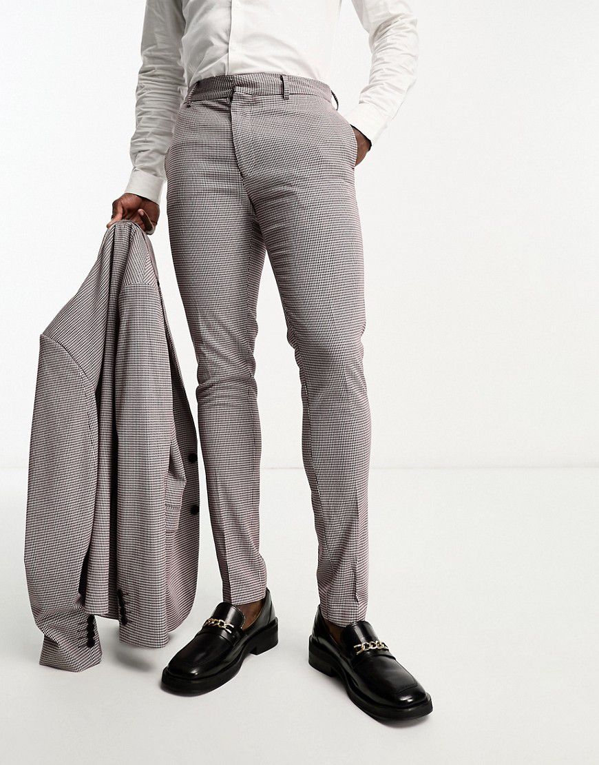 Pantaloni skinny da abito bordeaux a quadri - ASOS DESIGN - Modalova