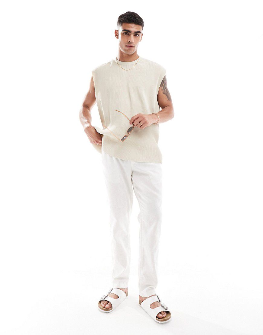 Pantaloni slim in lino bianchi con elastico in vita - ASOS DESIGN - Modalova