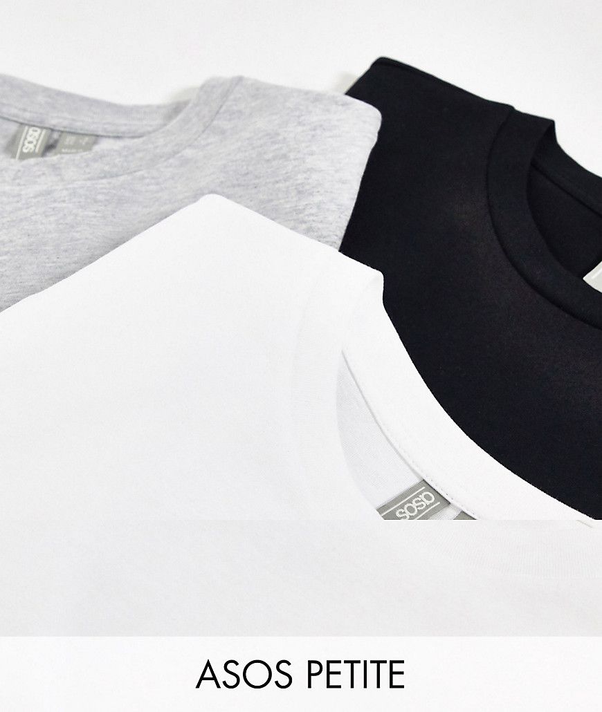ASOS DESIGN Petite - Ultimate - Confezione risparmio da 3 T-shirt girocollo in cotone nera, bianca e grigio mélange - MULTI - ASOS Petite - Modalova
