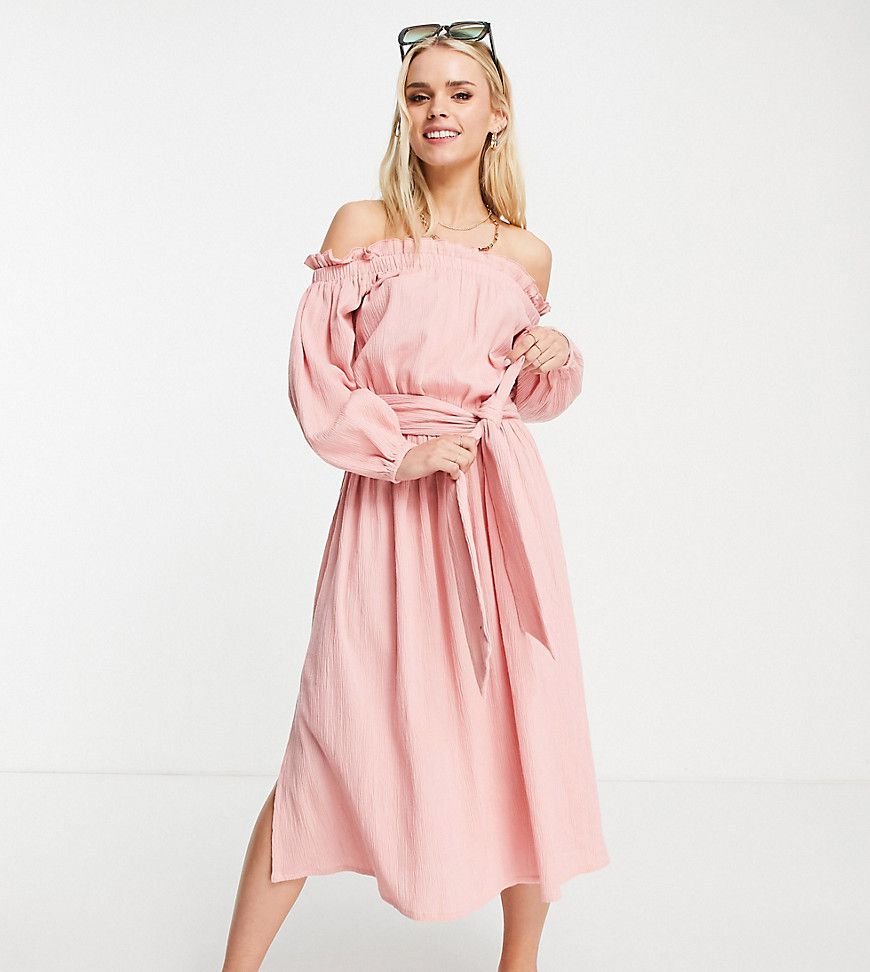 ASOS DESIGN Petite - Vestito lungo da mare super stropicciato color cipria con spalle scoperte - ASOS Petite - Modalova