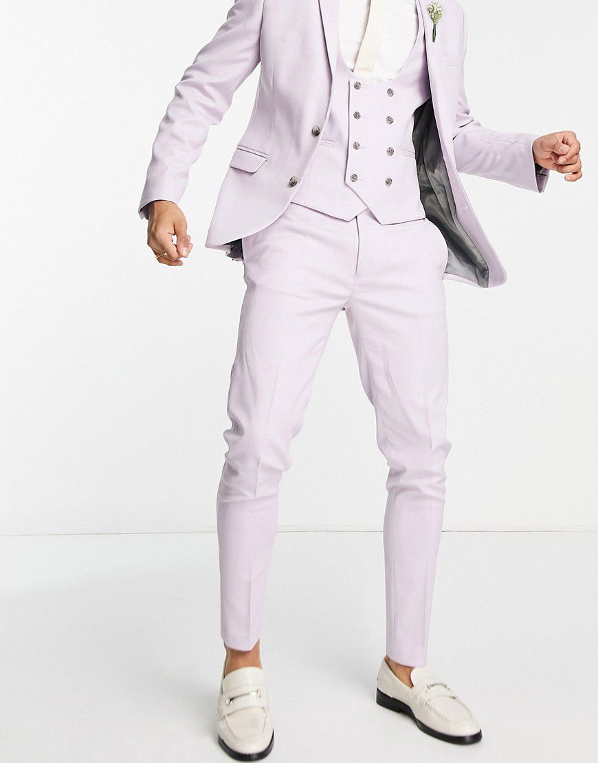 Wedding - Pantaloni da abito super skinny micro testurizzati, colore lavanda ghiaccio - ASOS DESIGN - Modalova