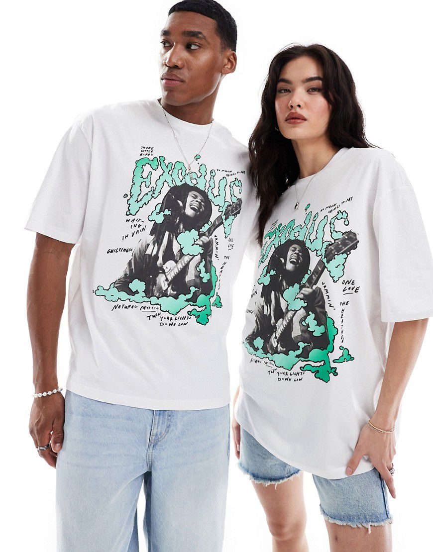 T-shirt unisex bianca oversize con stampa di Bob Marley su licenza - ASOS DESIGN - Modalova