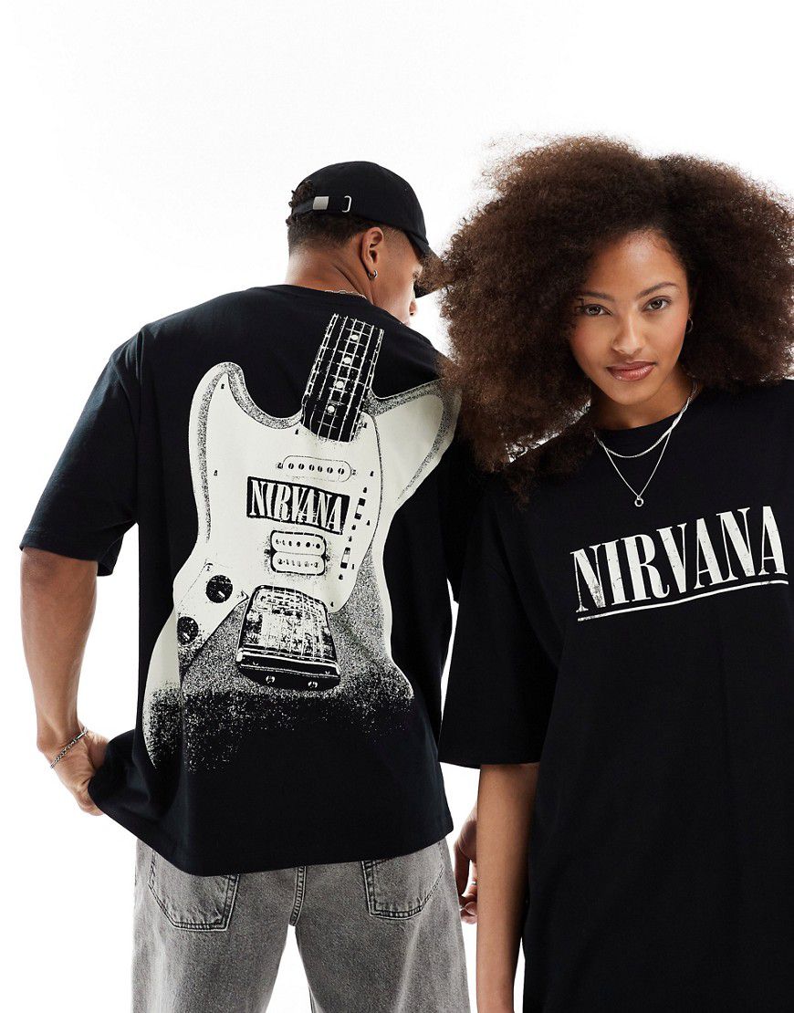 T-shirt unisex oversize nera con grafiche della band "Nirvana" su licenza - ASOS DESIGN - Modalova