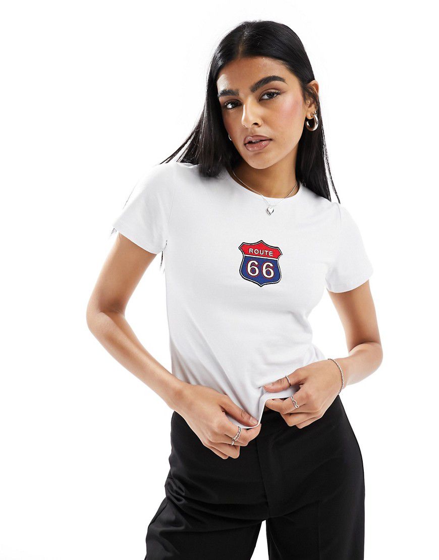 T-shirt corta color avorio con ricamo Route 66 - ASOS DESIGN - Modalova