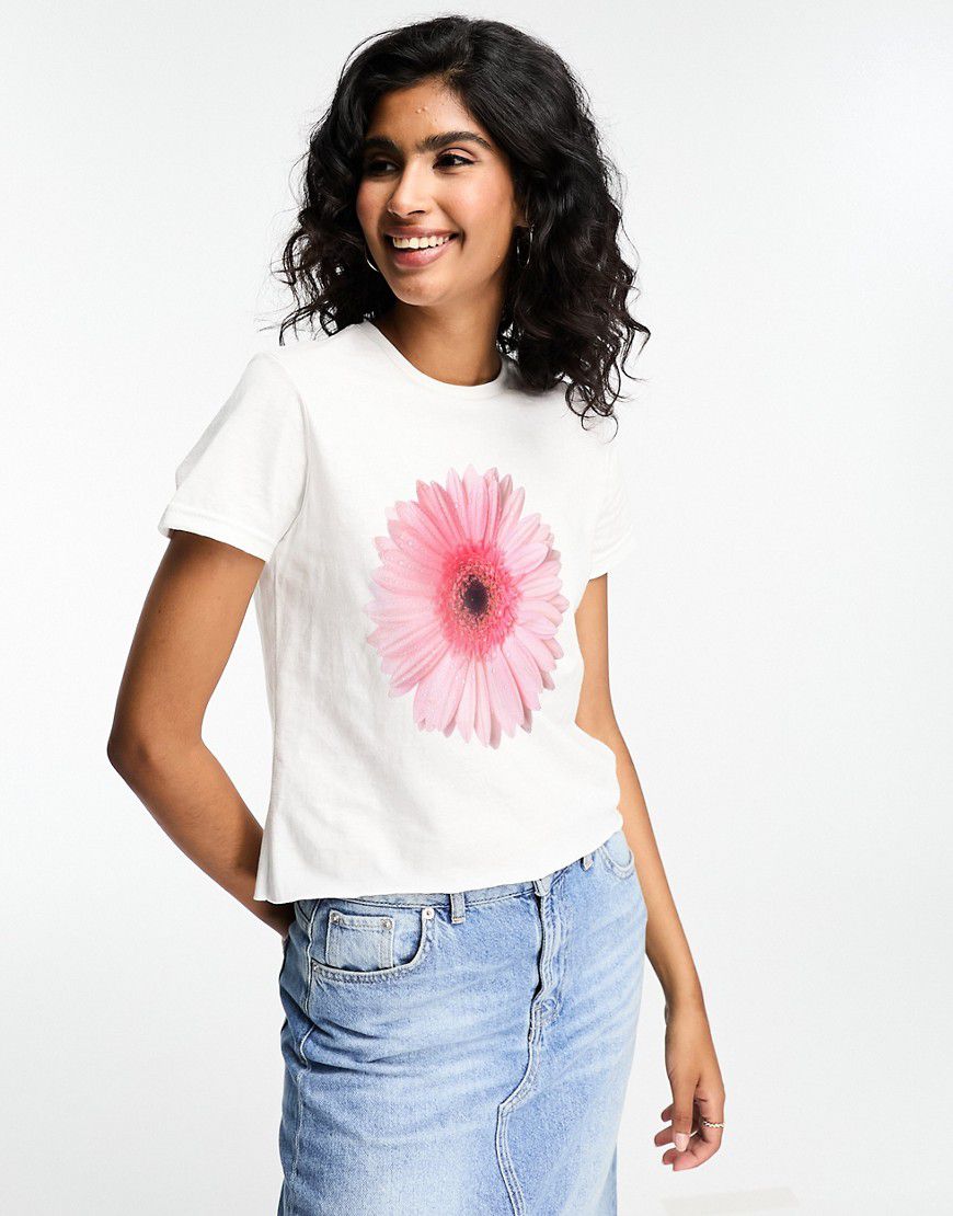 T-shirt mini bianca con grafica con fiori rosa - ASOS DESIGN - Modalova
