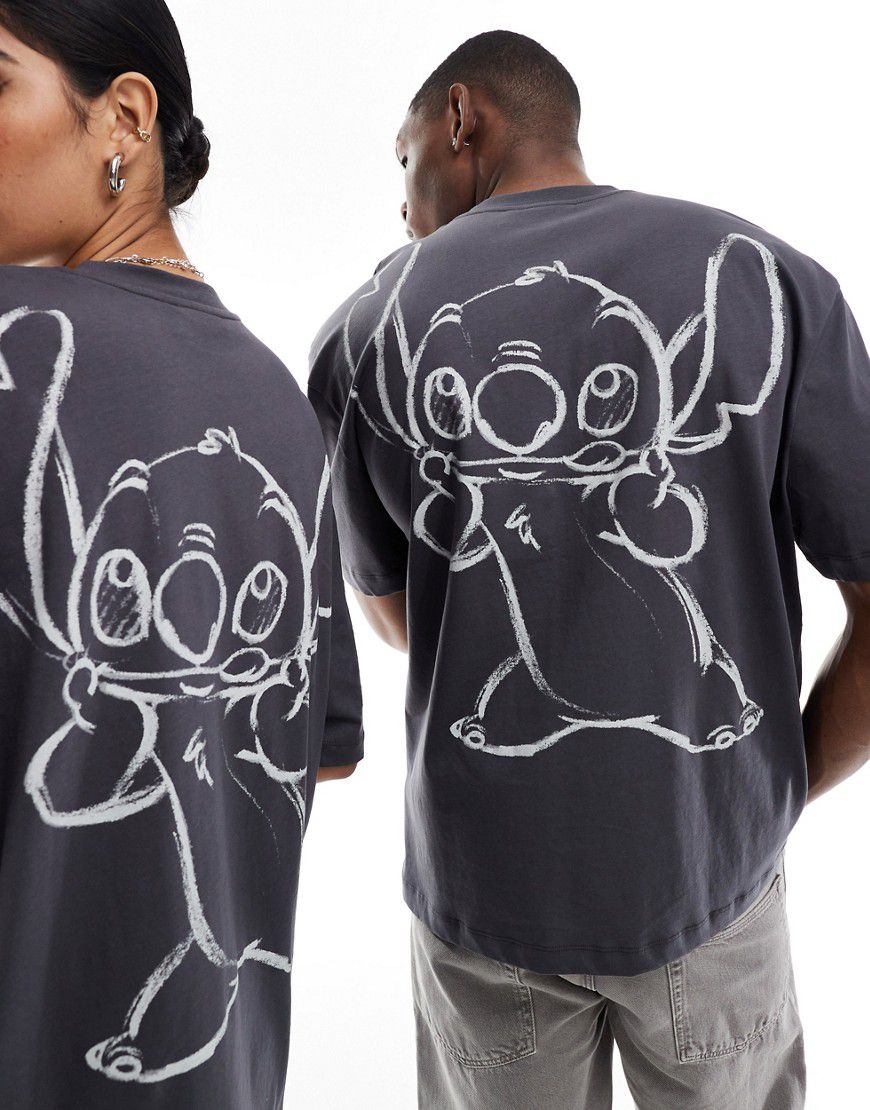 T-shirt oversize unisex antracite con stampa Disney di Stitch - ASOS DESIGN - Modalova