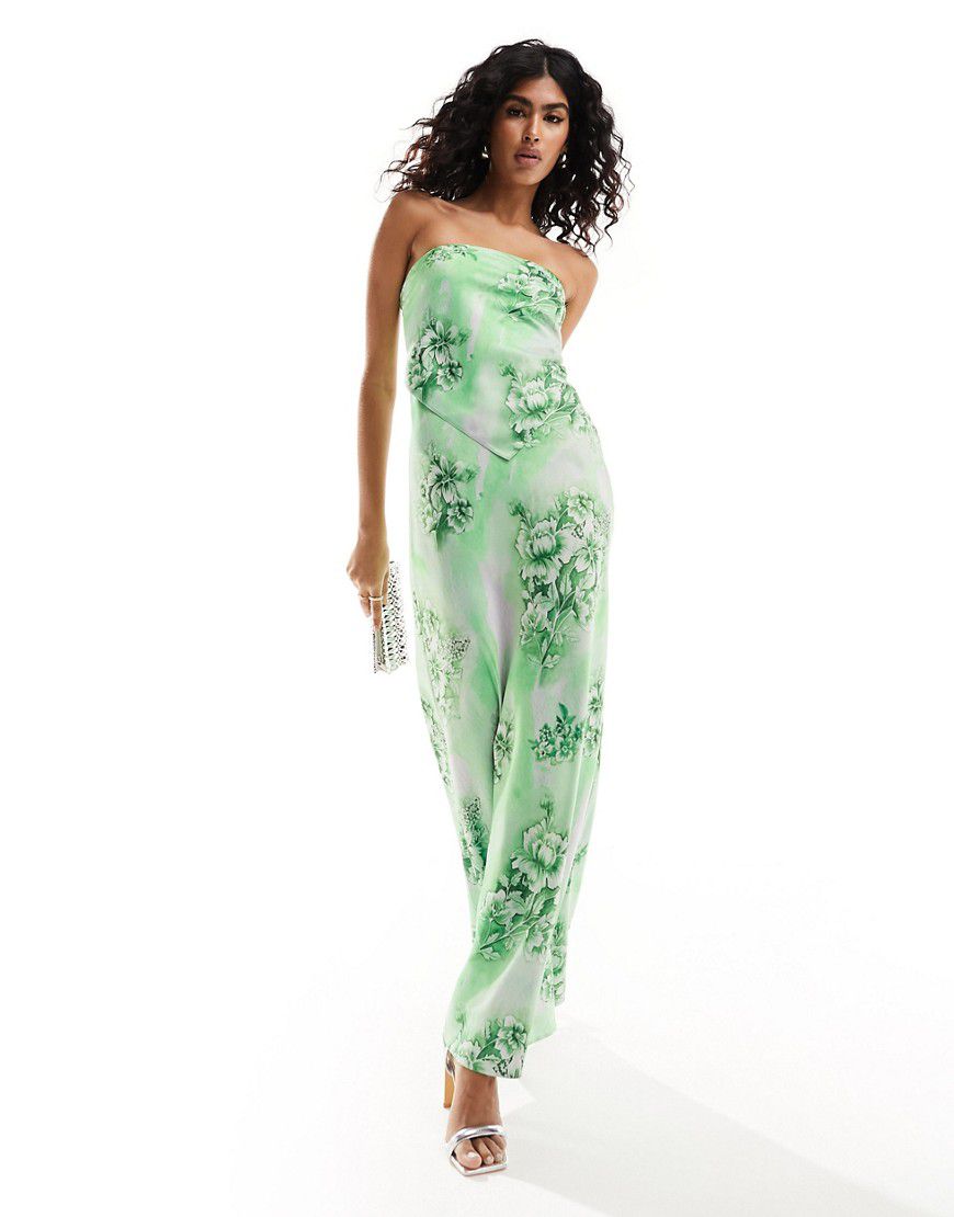 Vestito lungo a fascia verde a fiori con dettaglio a foulard - ASOS DESIGN - Modalova