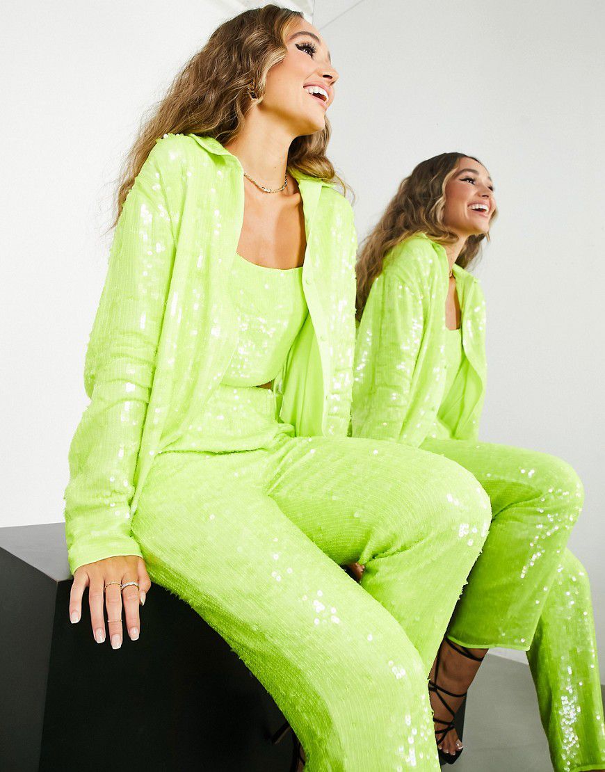 Camicia oversize color lime neon con paillettes - ASOS EDITION - Modalova