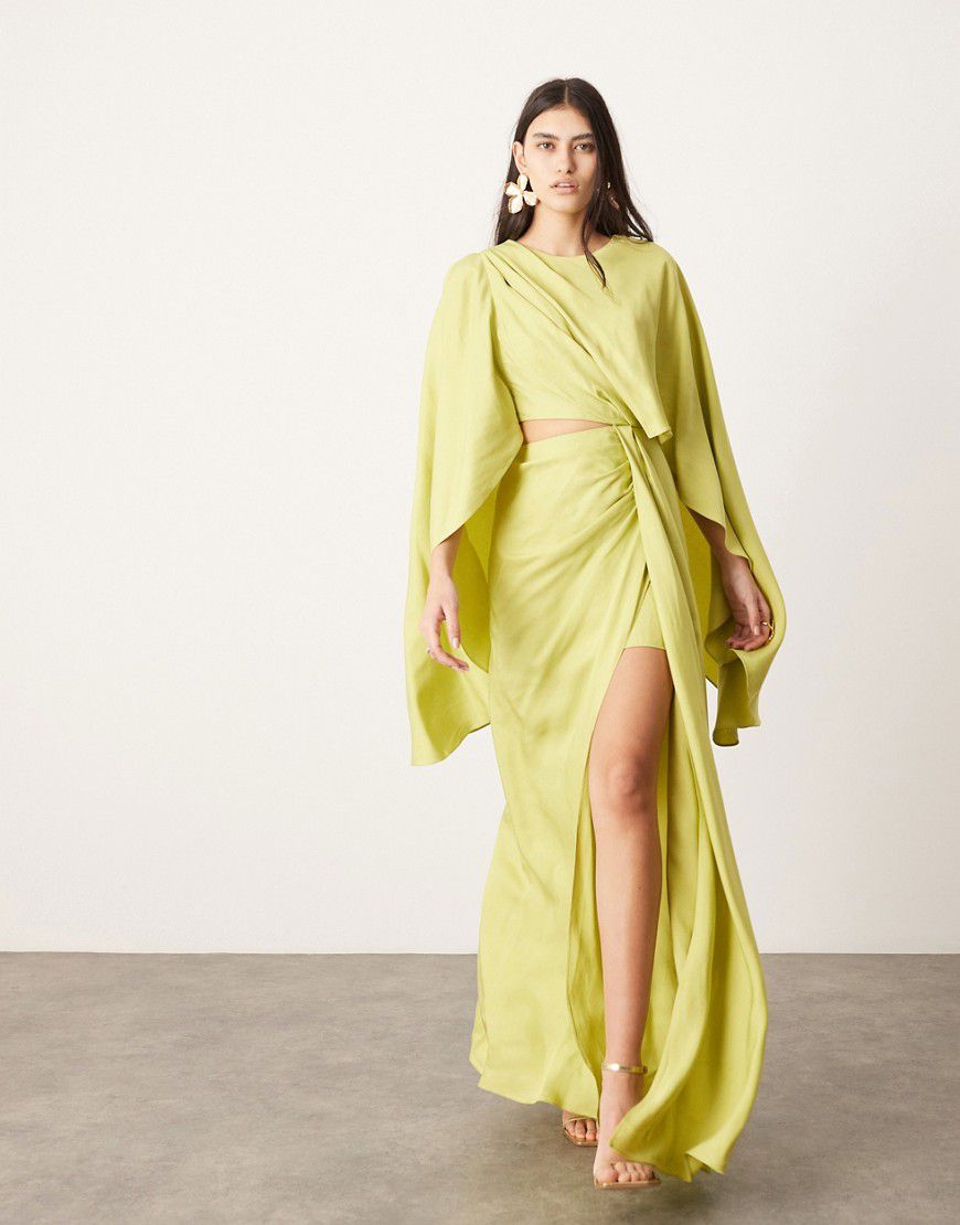 Vestito lungo verde lime con maniche voluminose svasate e cut-out alla greca - ASOS EDITION - Modalova