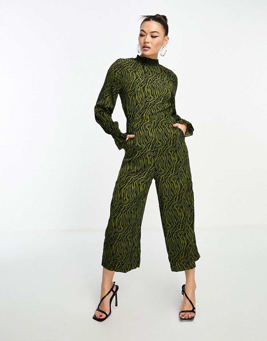 Tuta jumpsuit stile culotte accollata con stampa animalier - AX Paris - Modalova