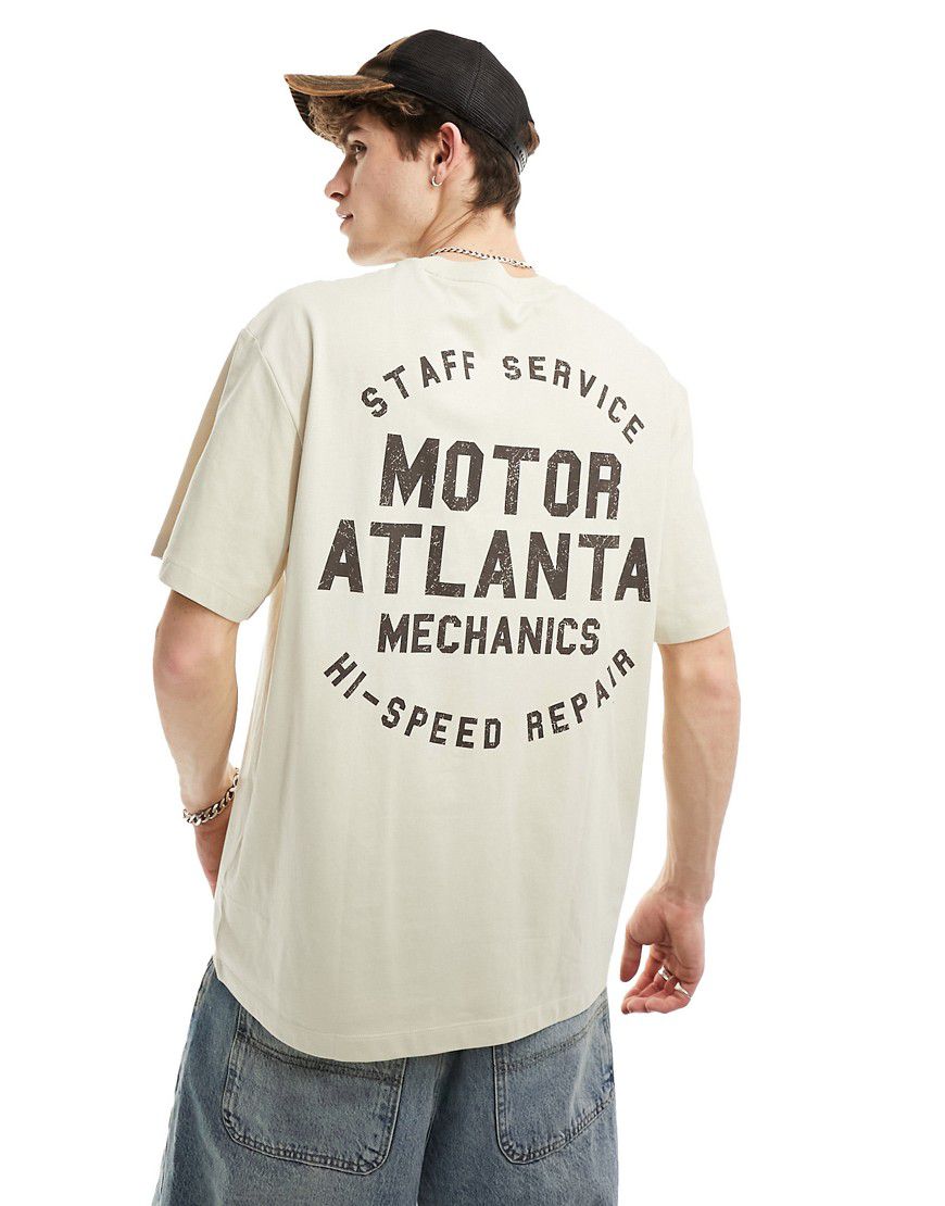 T-shirt color pietra con stampa "Motor Atlanta" - Bershka - Modalova