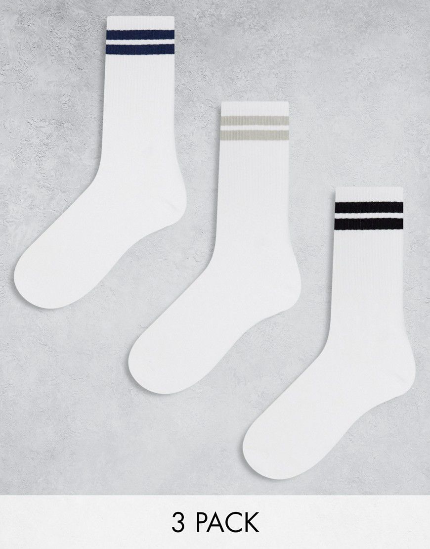 Confezione da 3 calzini bianchi con righe colorate - Bershka - Modalova