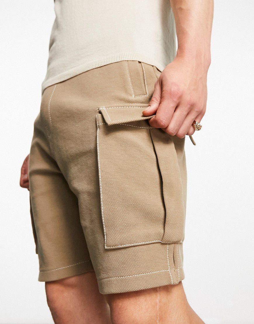 Pantaloncini cargo ampi in jersey color cammello con cintura - Bershka - Modalova