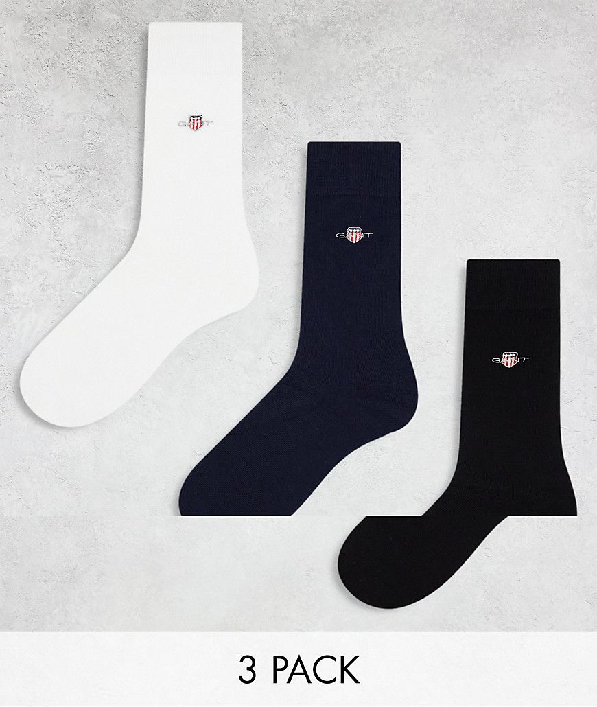 Confezione da 3 paia di calzini neri, bianchi e blu navy con logo - Gant - Modalova