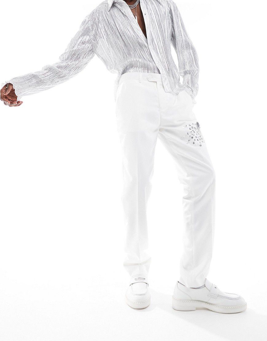 Pantaloni da abito slim bianchi con decorazioni - Devils Advocate - Modalova