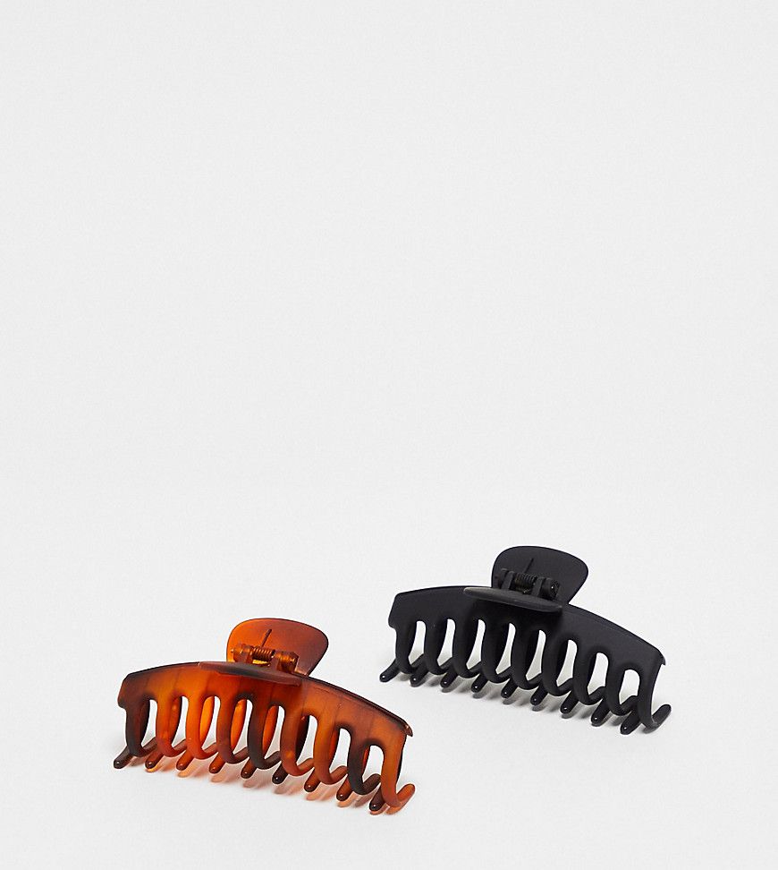 Confezione da 2 fermagli per capelli opachi nero e tartarugato - DesignB London - Modalova