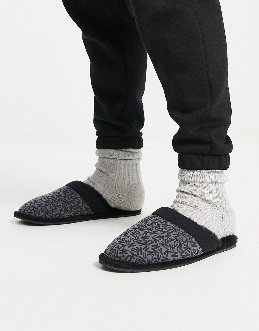 Pantofole stile sabot nere e grigie con logo - DKNY - Modalova