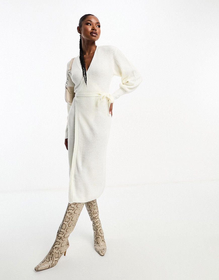 Esclusiva - Vestito maglia midi a portafoglio color crema - In The Style - Modalova