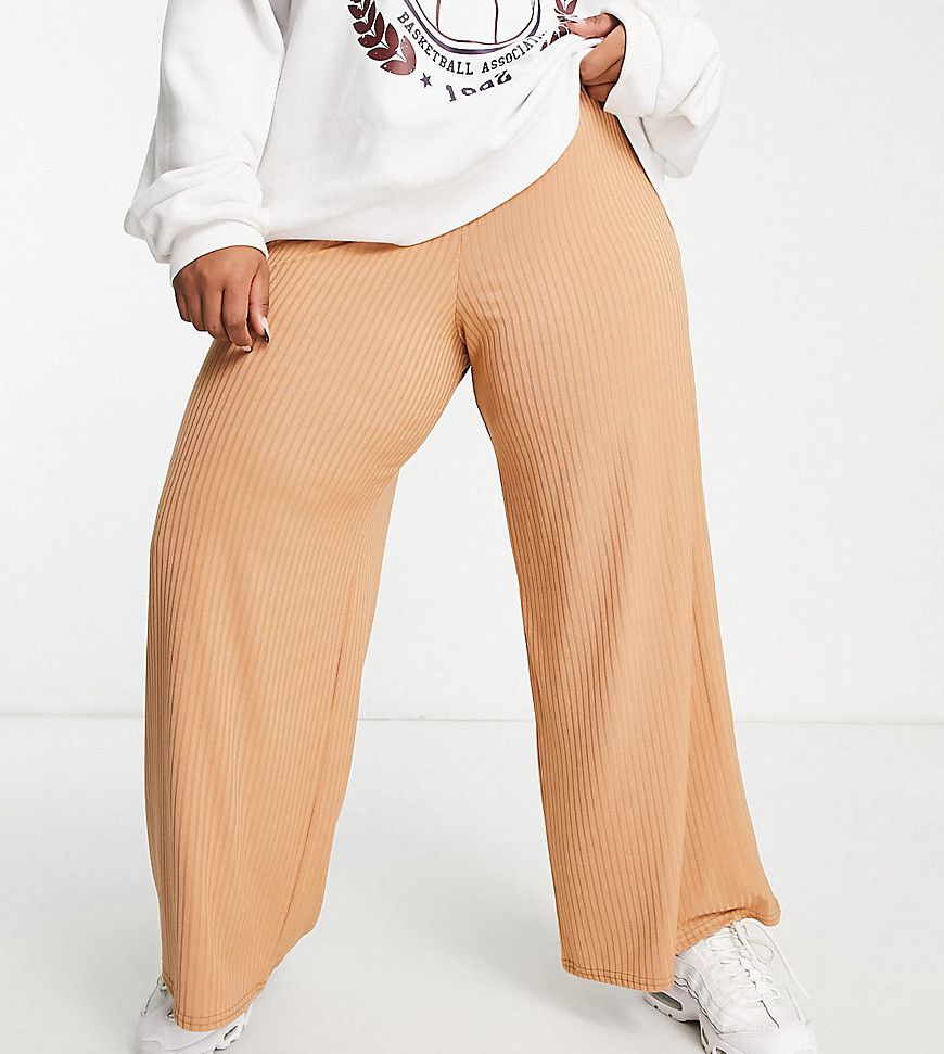 Esclusiva - Pantaloni a fondo ampio color cammello a coste - Yours - Modalova