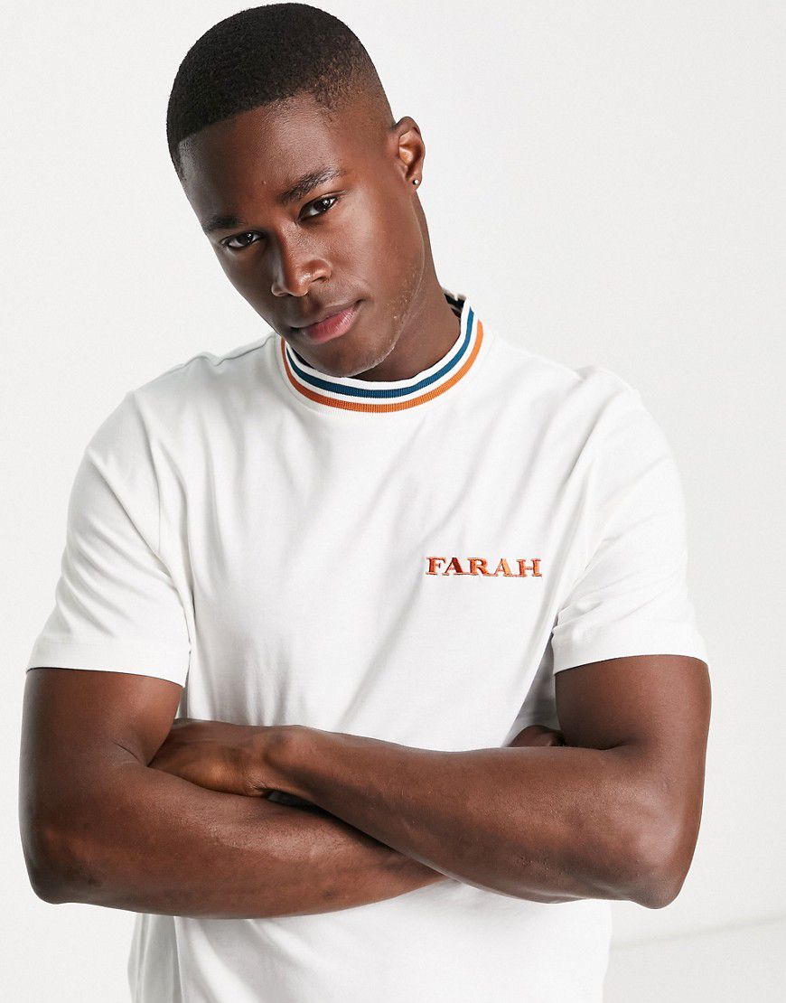 Hanley - T-shirt bianca in cotone con colletto a righe - Farah - Modalova