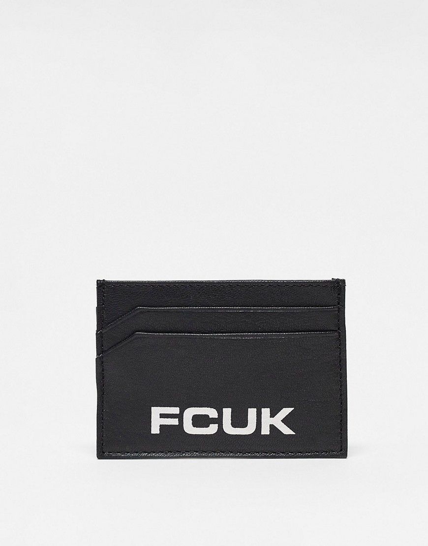 FCUK - Portacarte in pelle nero con logo grande - French Connection - Modalova